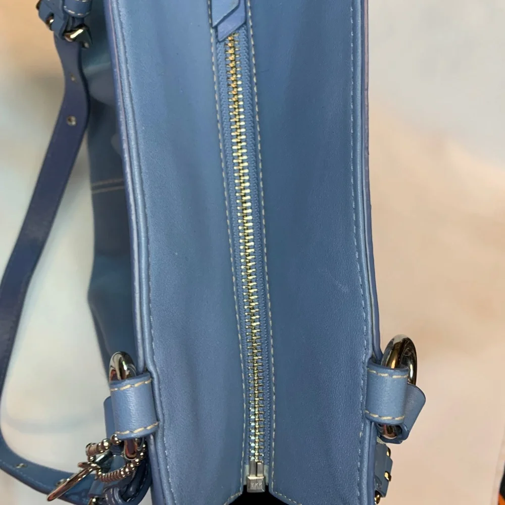 Coach Dusty Blue All Genuine Leather Shoulder Bag with Metal Hang Tag!